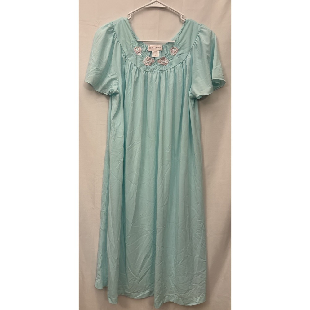 SHADOWLINE AQUA FLUTTER sleeve nylon loungewear waltz length nightgown Medium